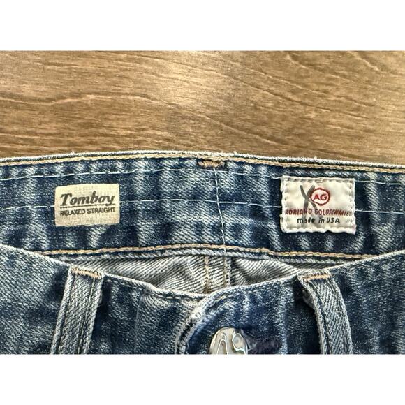 AG Adriano Goldschmied Distress Denim Blue Tomboy Relaxed Straight Jean Size 27R - Picture 5 of 10
